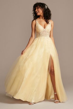 Illusion Bodice Tulle Ball Gown with ...